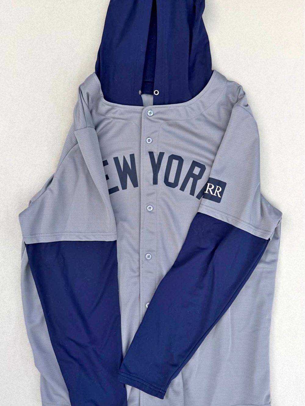 New York Hooded Baseball Jersey - Gray & Navy